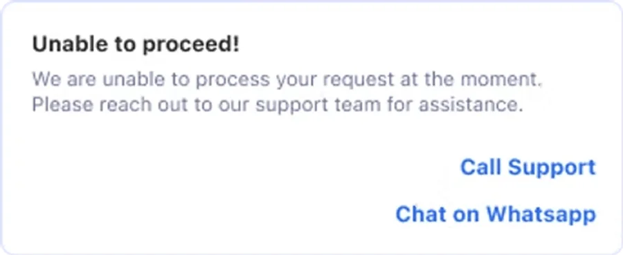 Unable to proceed dialog with support options