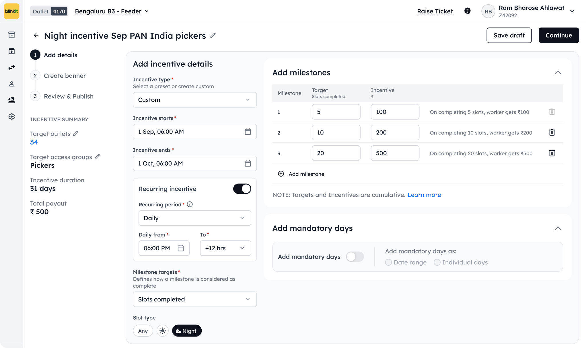Offer configuration dashboard, screen 5 of 7