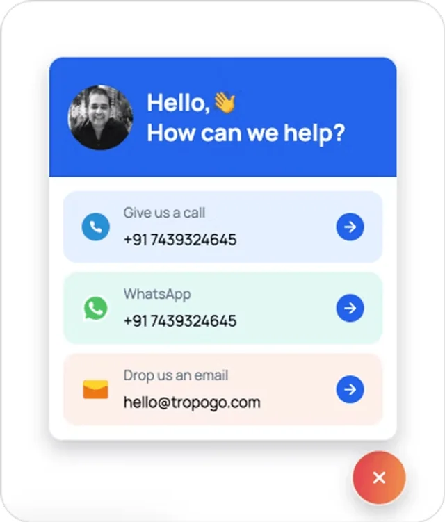 Support widget: call, WhatsApp, email
