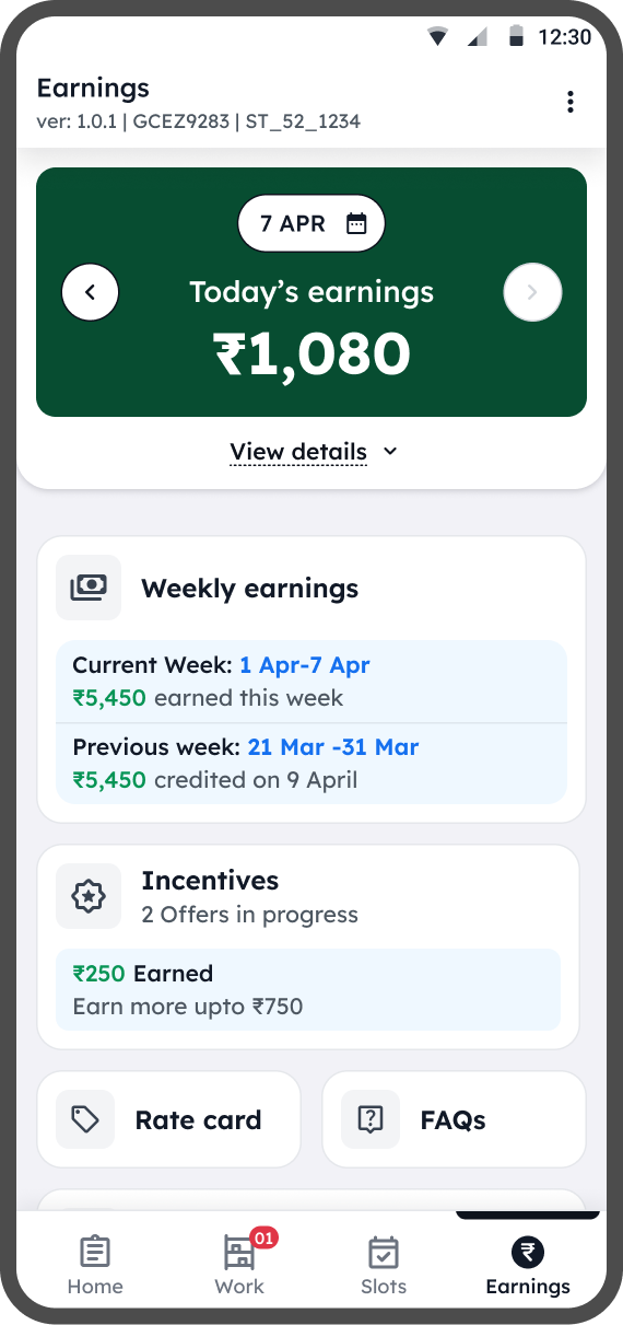 Earnings screen with Incentives entry point