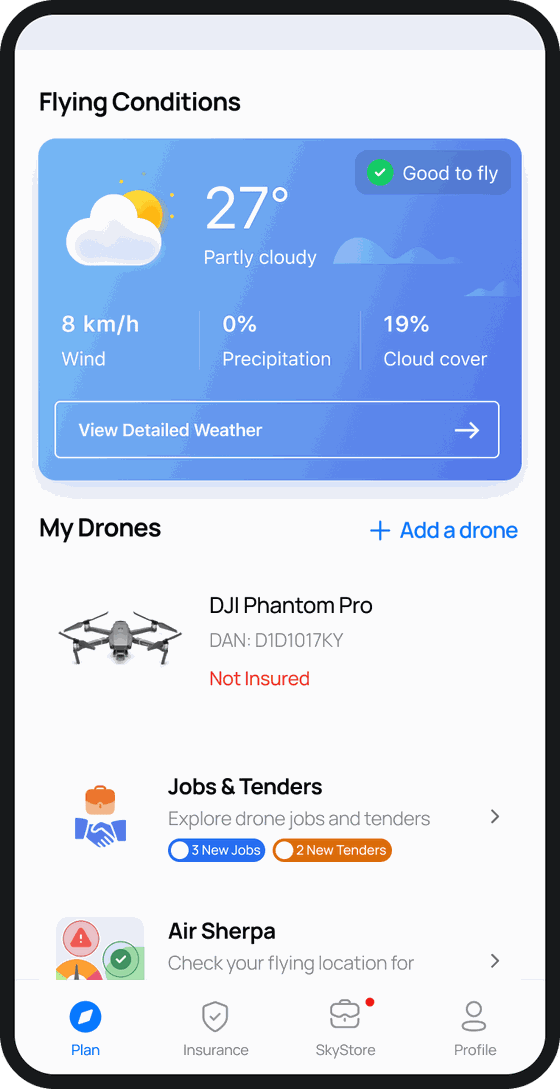 App home with flying conditions