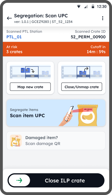 Scan UPC screen with 3 crates at risk