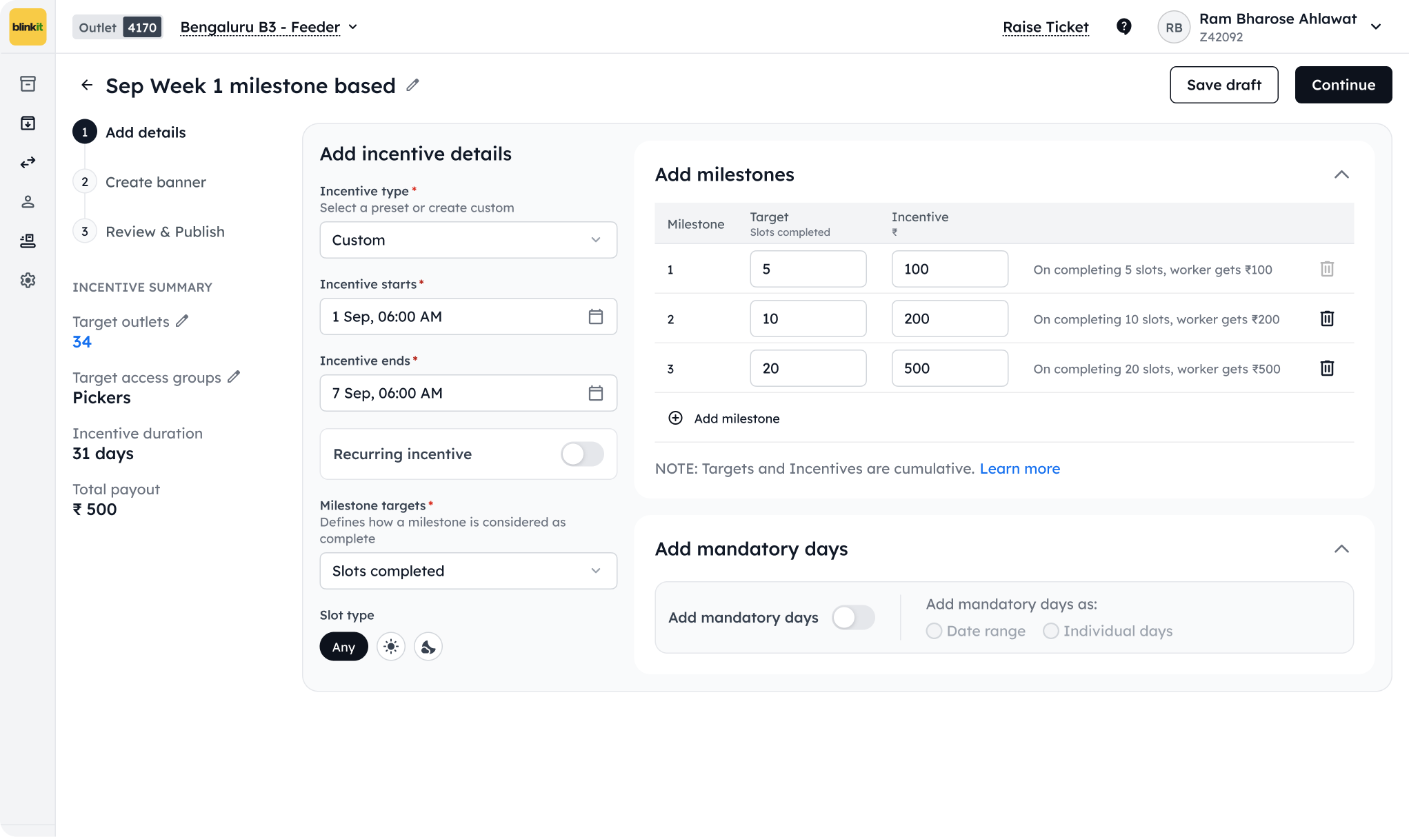 Offer configuration dashboard, screen 4 of 7