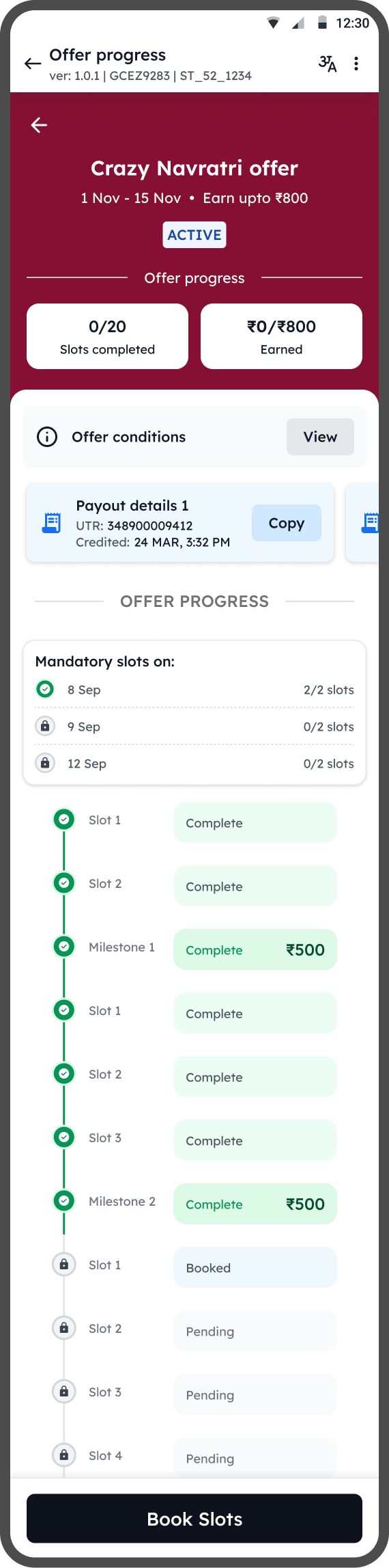 Offer progress screen with slot-by-slot timeline