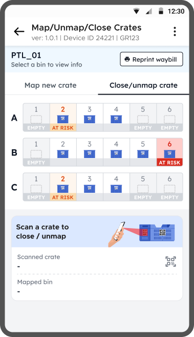 Close/unmap crate grid with at-risk bins