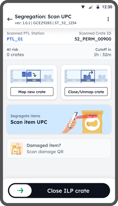 Scan item UPC with crate scanned